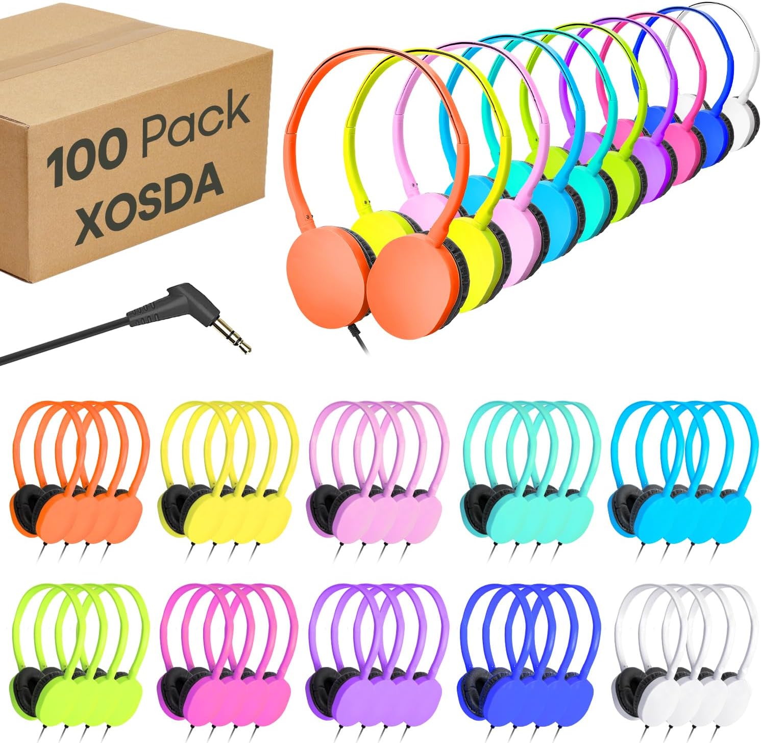 10 Pack Bulk Headphones for Kids School Classroom, Durable Wired Headphones Class Set for Students Children Toddler Teens Boys Girls Teen 3.5mm Jack(Black)