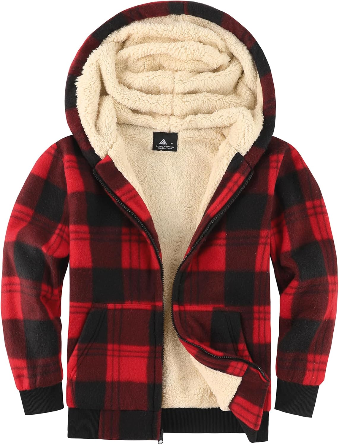 V VALANCH Boys Flannel Jacket Hooded Fleece Lined Zip-up Hoodies Plaid Coat for Kids