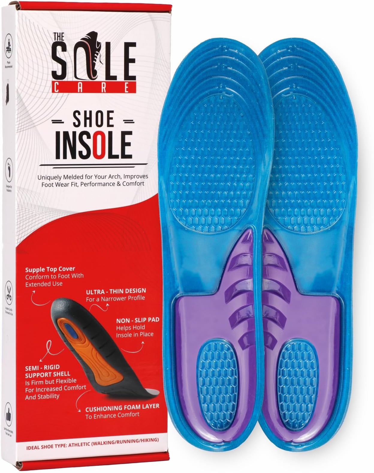 The Sole Care Revitalize Your Feet with Massaging Gel Insoles | TPE Insoles for Superior Softness & Breathability | Ultimate Comfort & Support for Men & Women | UK Size: 9-12.5