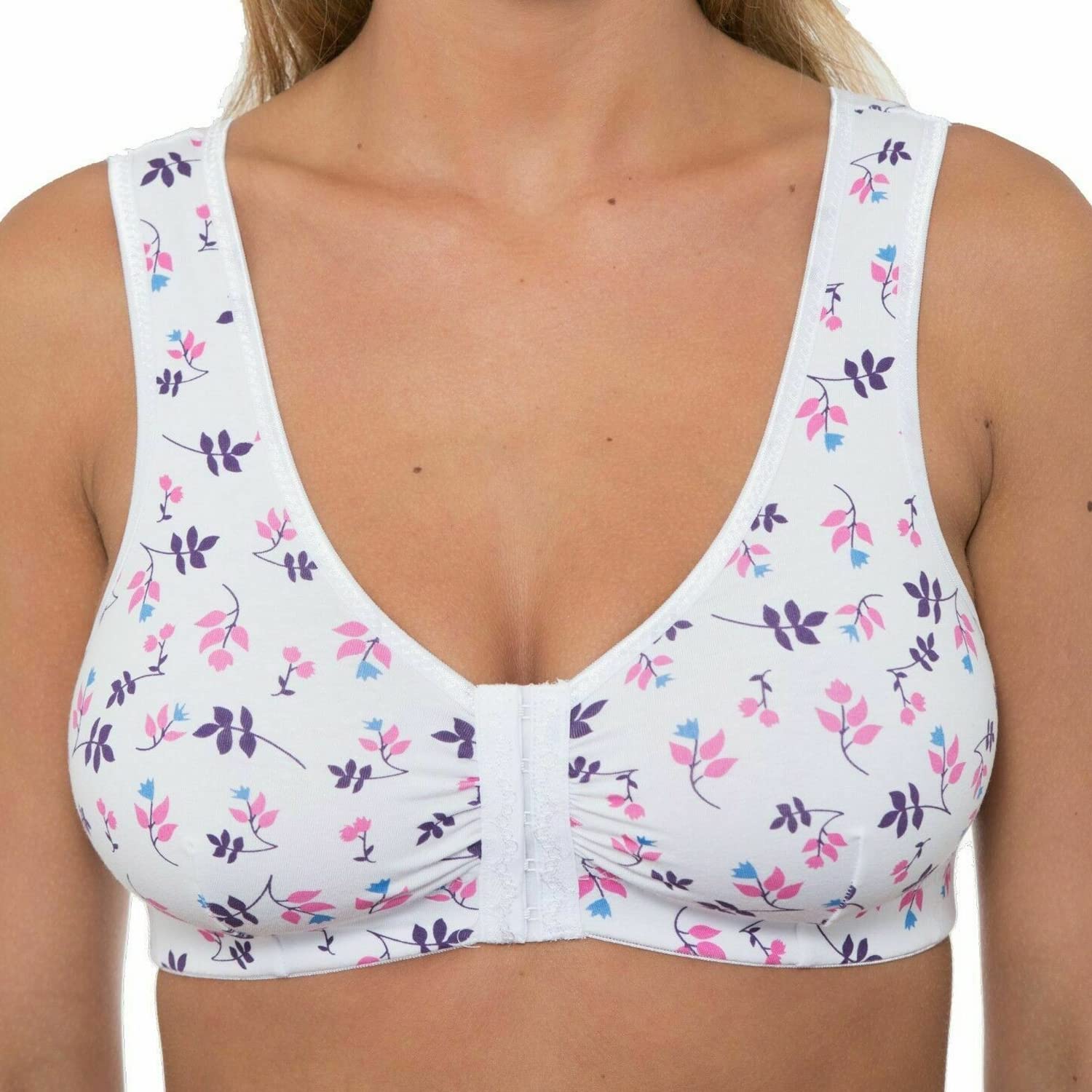 Undercover Cotton Front Fastening Bra CB222 White Floral 42