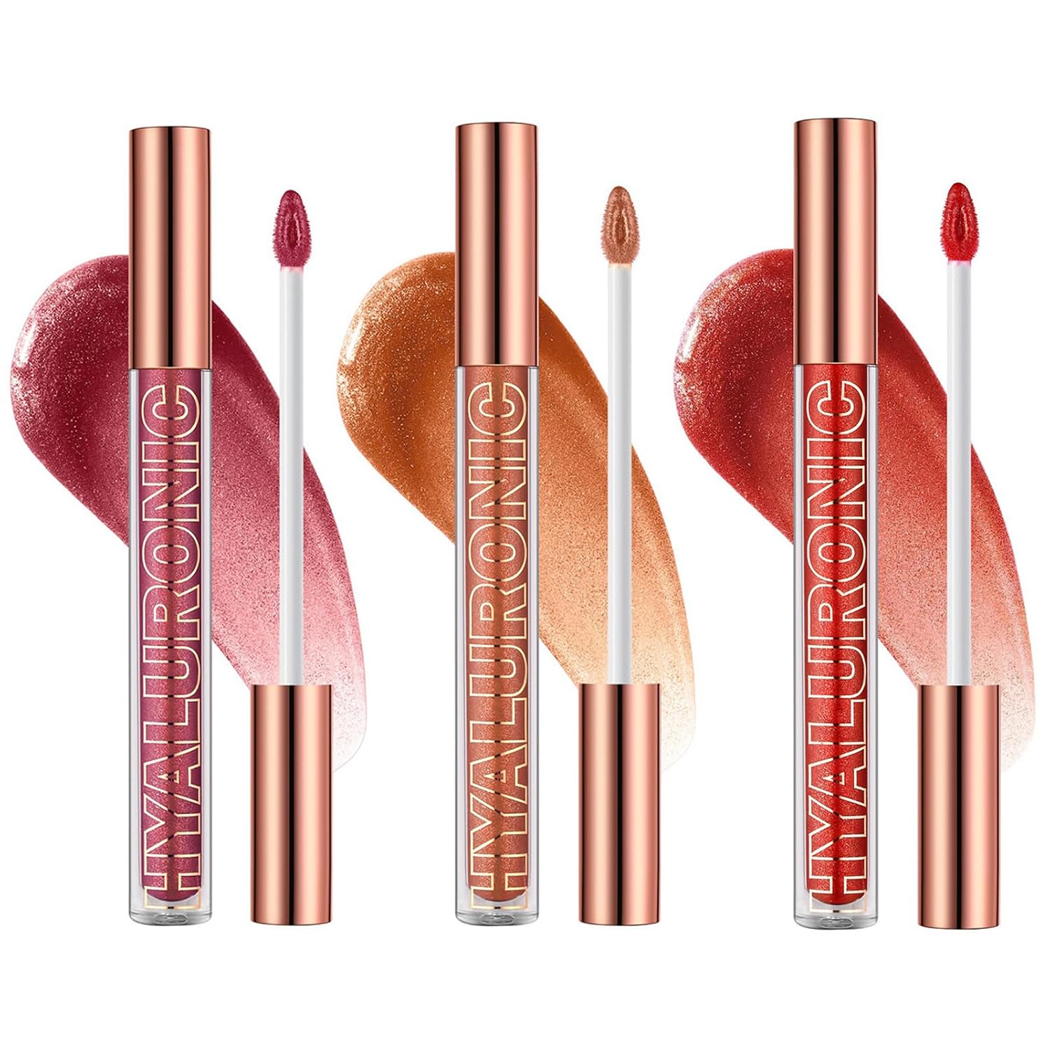 Ofanyia Hydrating Lip Glow Oil, Plumping Hyaluronic Acid Lip Gloss Set, Long Lasting Lip Gloss Tinted High Shine Liquid Lipstick Set, Lip Tint Lip Care (3 Colors)