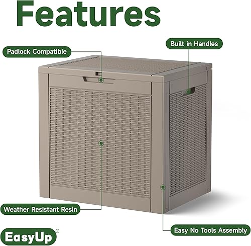 Vista 60 de EasyUp Caja de cubierta de resina de 31 galones, impermeable, resistente a los rayos UV, caja de almacenamiento al aire libre para entrega, patio