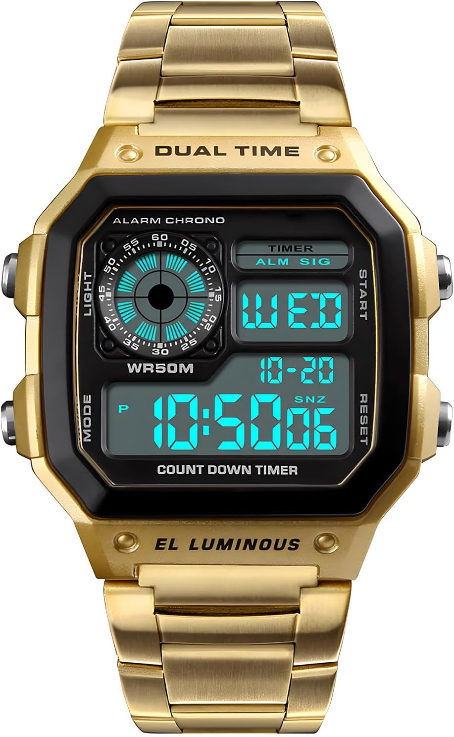 Men's Digital Multi-Function Watches Dual Time Alarm Stopwatch Countdown Backlight Waterproof Watch