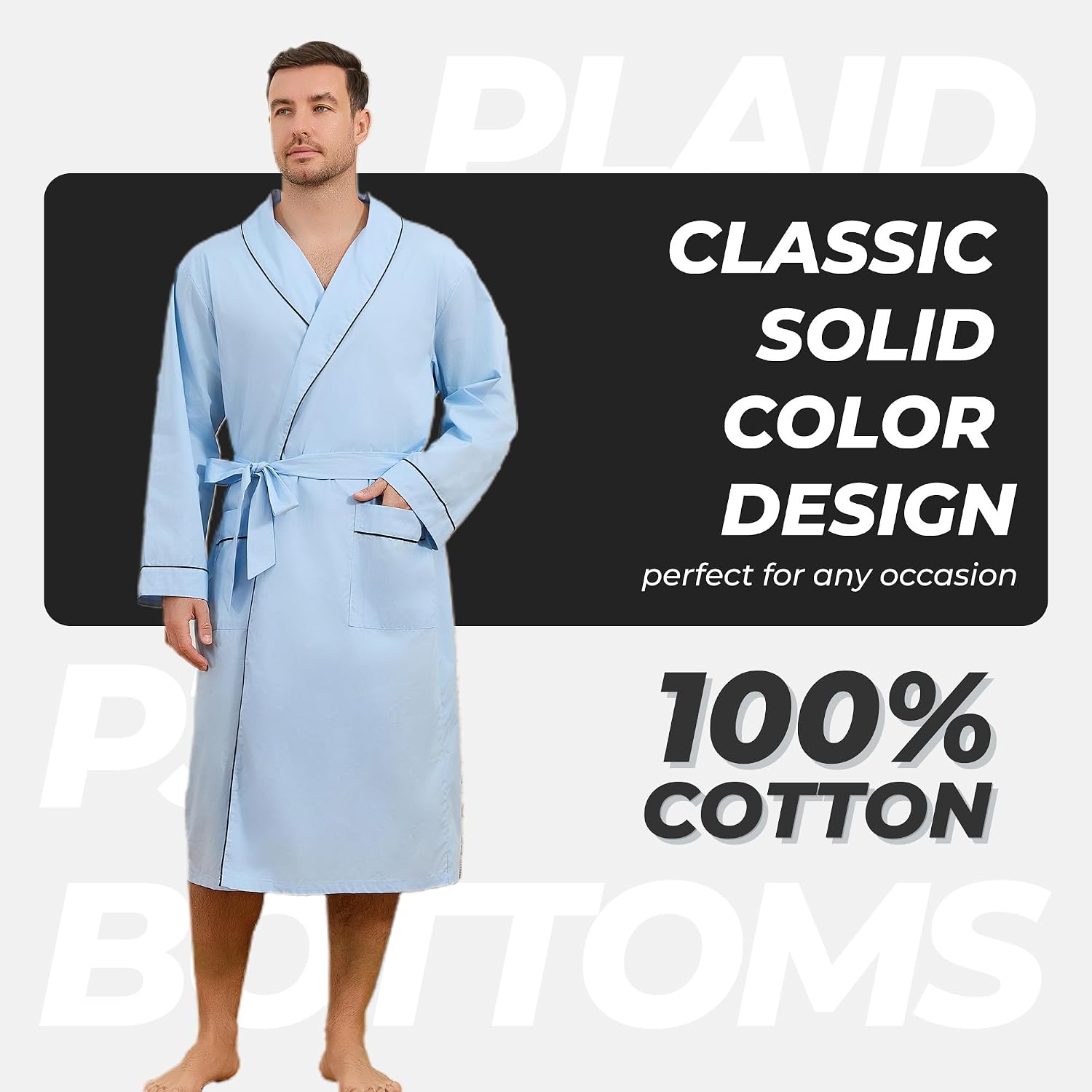 U2SKIIN Men's 100% Cotton Poplin Robe, with Shawl Collar & Adjustable Belt, Soft & Breathable Robe, Spa & Everyday Comfort