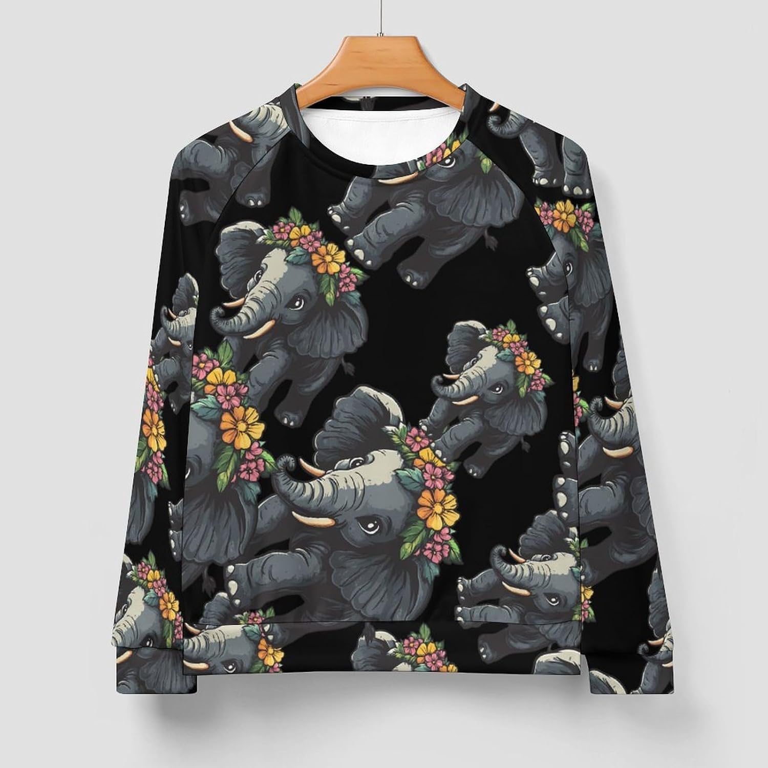 Elephant Flower Men's Sweatshirt Crew Neck Sweater Long Sleeve Pullover Tops Casual Wear