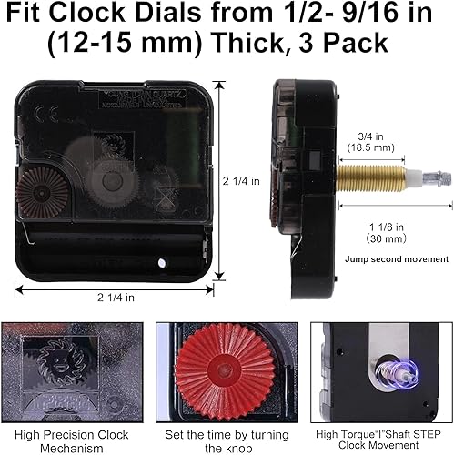 Miniatura 8 de EMOON Mecanismo de movimiento de reloj de alto par con agujas de pala de 11 pulgadas de largo, kit de motor de reloj de cuarzo para reloj de