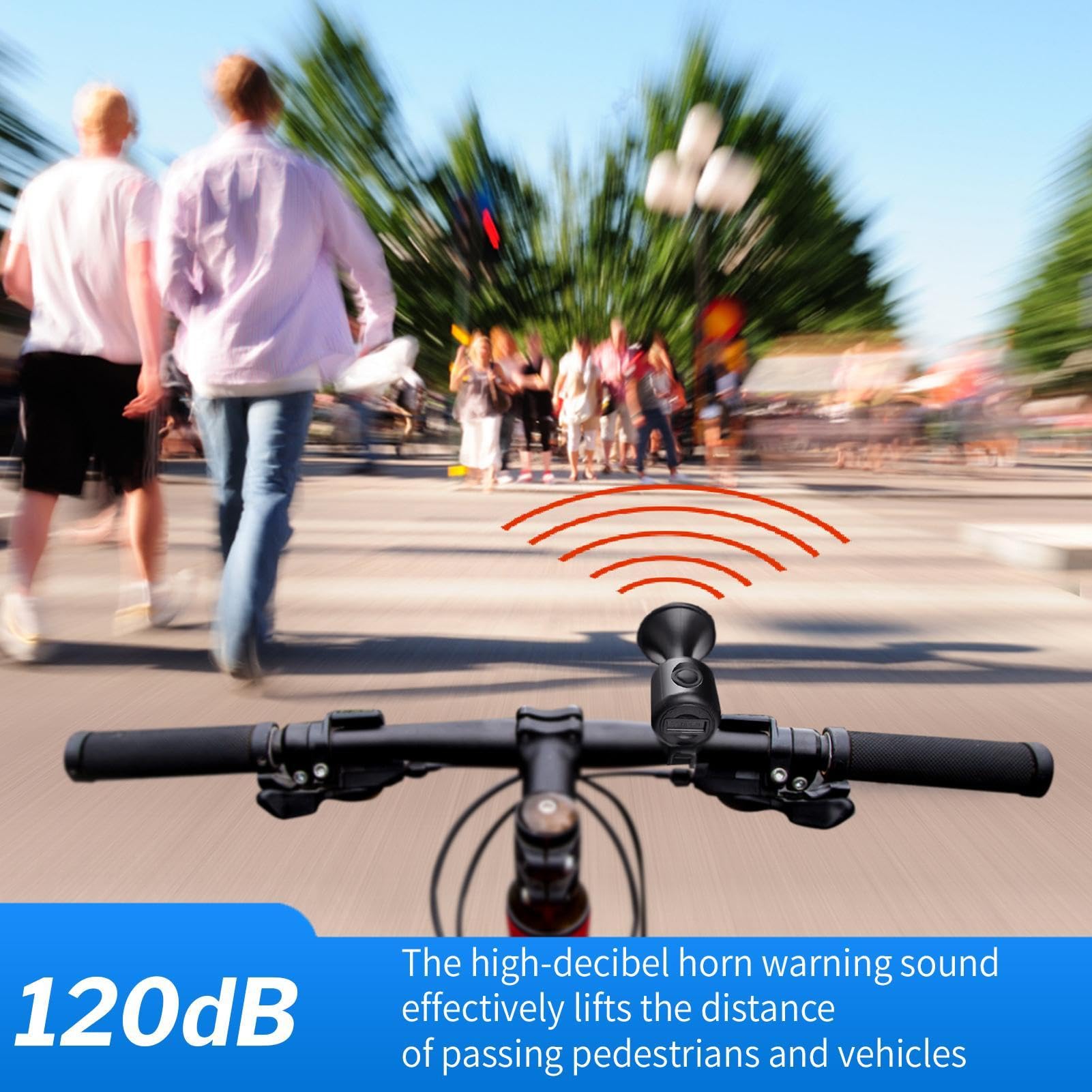 Alarma de bocina de bicicleta, 120 dB, súper fuerte, bocina eléctrica para bicicleta con botón de espera largo, funciona con pilas y IPX4, resistente al agua, timbre de bicicleta ruidoso para