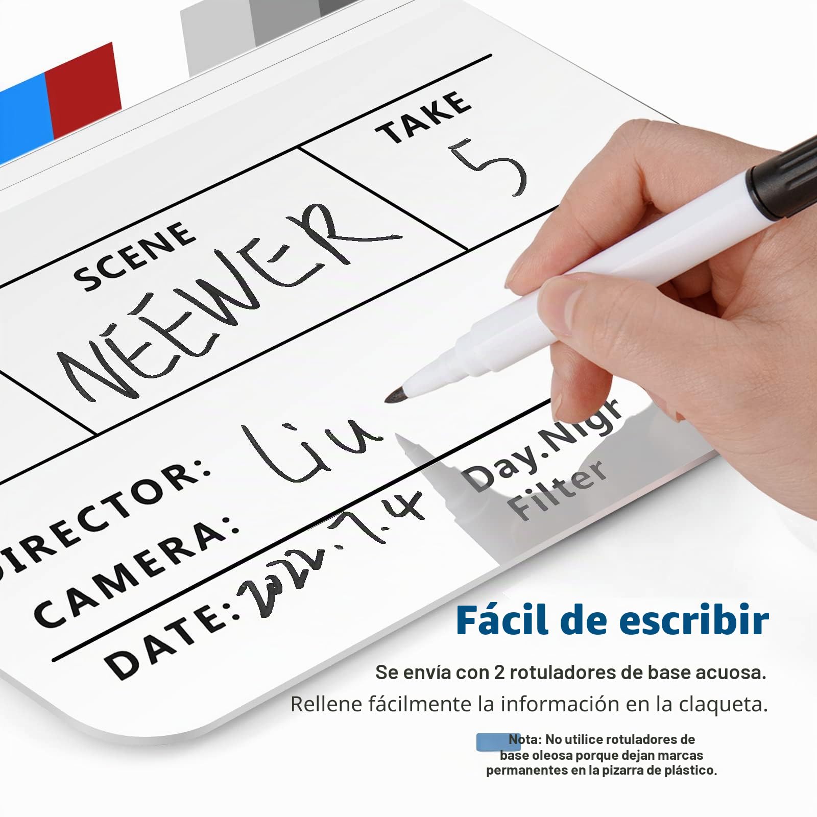 NEEWER Kit de Tablero de Claqueta Acrílica para Directores de Cine, Tablilla de Plástico de 12"x10" con 1 Borrador Magnético, 2 Bolígrafos al Agua, 1 Paño de Limpieza & Llave Hexagonal L (Blanco)