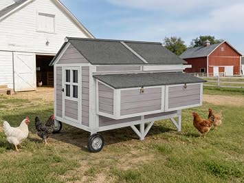 GUTINNEEN 68" Chicken Coop for 8-12 Chickens with Large Wheels, Mobile Wooden Hen House with 4 Nesting Boxes, 4 Perches, Pull-Out Trays, Outdoor Backyard Poultry Cage