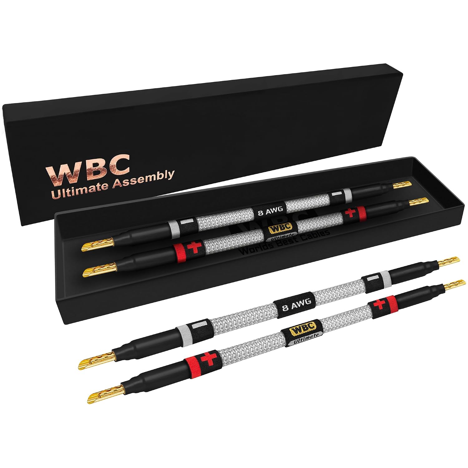 WORLDS BEST CABLES 4 Units - 6 Inch Ultimate - 8 AWG - Ultra-Pure OFC - Premium Audiophile HiFi Speaker Jumper Cables with Eminence Gold Banana Plugs & Silver Tweed Jacket