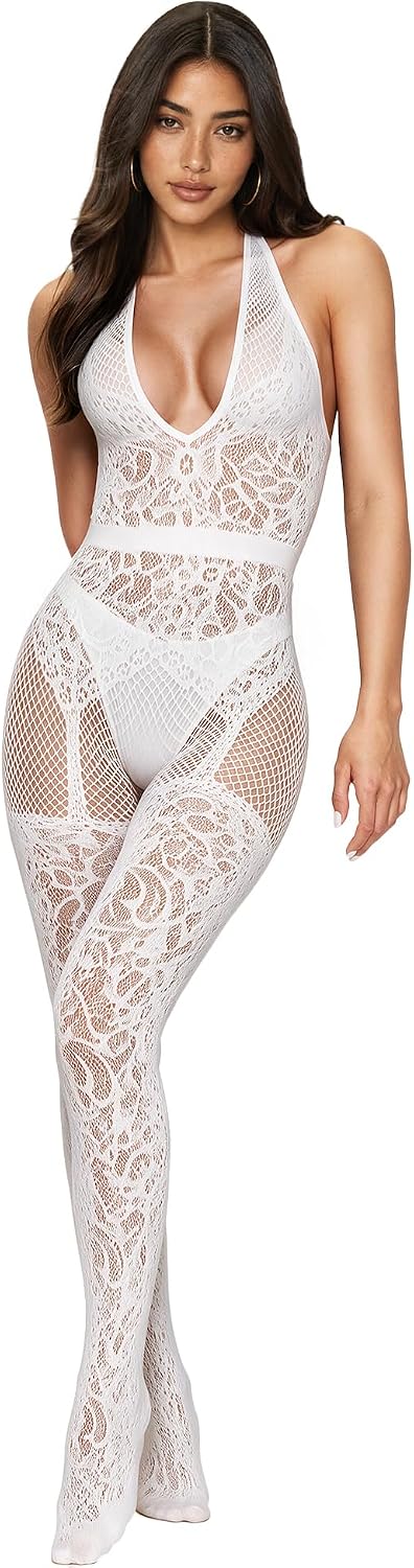 RSLOVE Women Fishnet Bodystocking - Lace Mesh One Piece Bodysuit