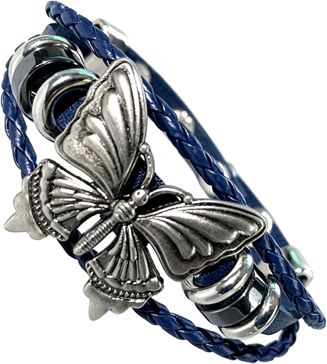coadipress Vintage Butterfly Leather Bracelet for Women Men Adjustable Multi-Layer Braided Cuff Bracelet Gothic Boho Stackable Wristband Y2K Charm Jewelry