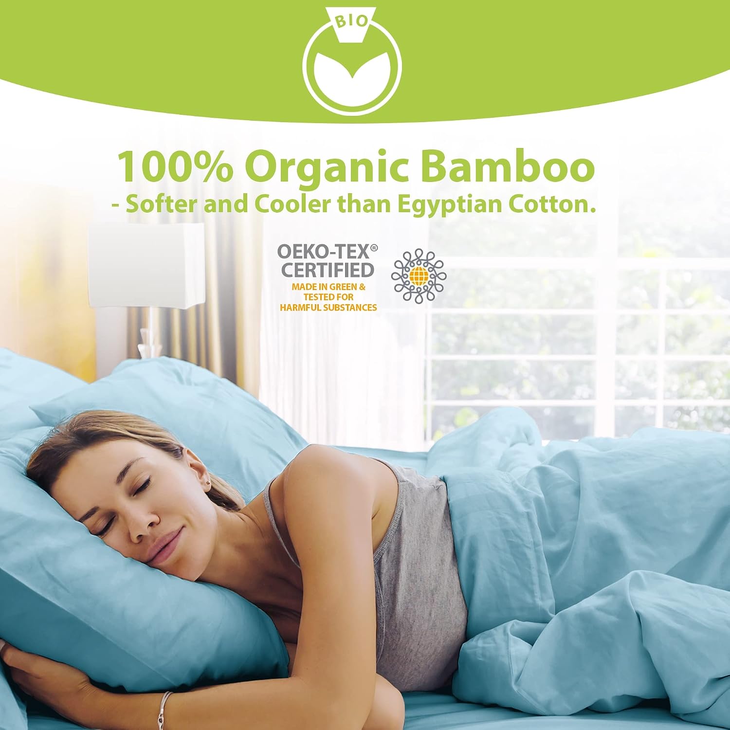 BAMPURE 100% Organic Certified Bamboo Sheets King - 4 Piece Set - Superior Soft & Cooling Sheets - Up To 16’’ Deep Pocket - Luxury Series |1 Flat Sheet, 1 Fitted Sheet, 2 Pillowcases (King Light Blue)