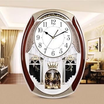 Rhythm Magic Musical Wall Clock - European Style Retro Design with Light Control Chime for Home Living Room - Silent and Elegant Music Clock