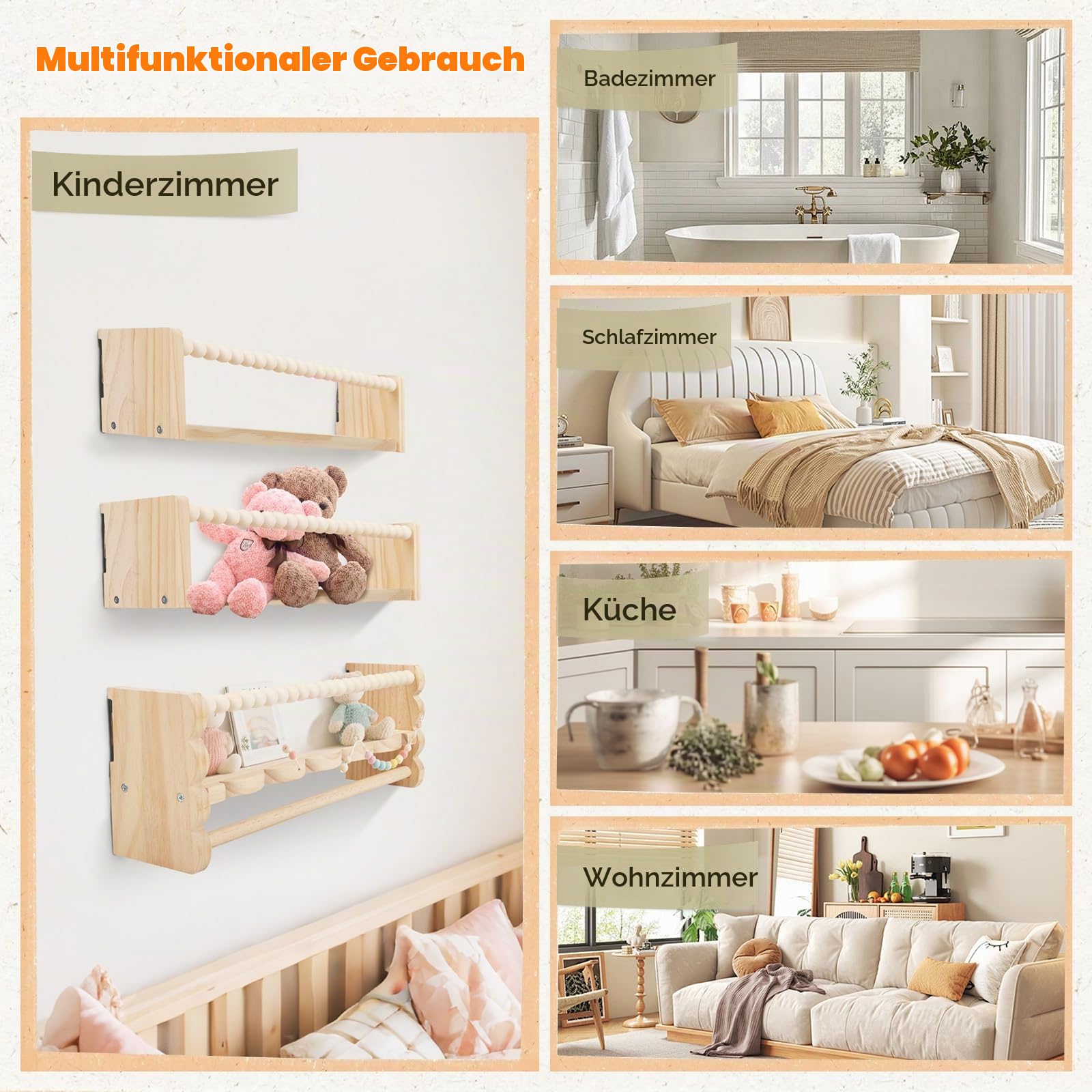 Wandregal Kinderzimmer Holz, 3er Set 40cm Bücherregal Kinder Wand mit Foto-Hängedisplay, Regal Kinderzimmer, Holz Wandregal Bücher Schweberegale für Babyzimmer Wohnzimmer Kinder Bad (Wolkenform)