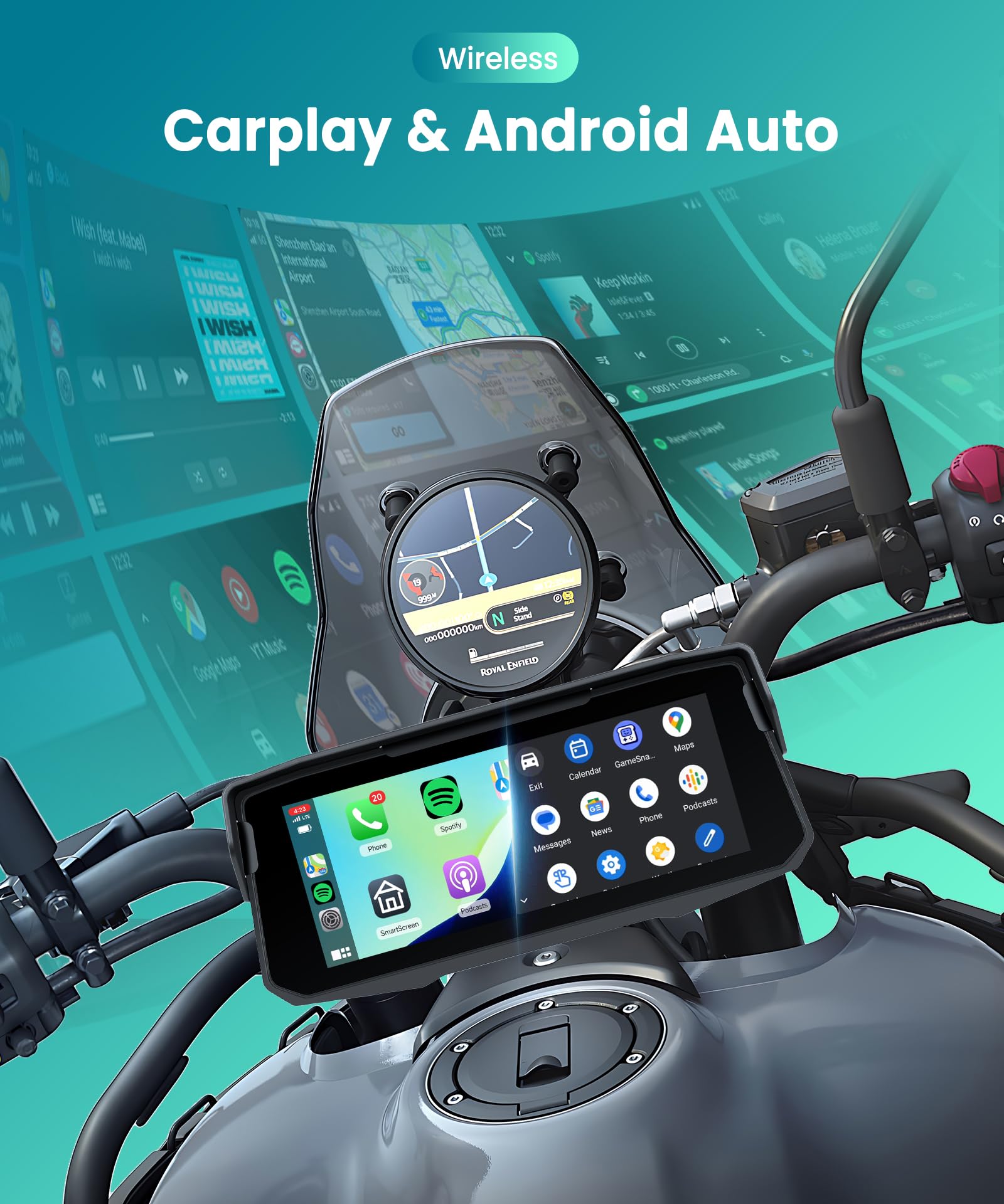 VECHTEL Motorrad Navi Kabelloses CarPlay und Android Auto per Moto, 6.86 Zoll HD Touchscreen GPS Navigation für Motorrad mit IP68 Wasserdicht, Bluetooth, EQ, Assistente Siri/GOO-gle, TPMS