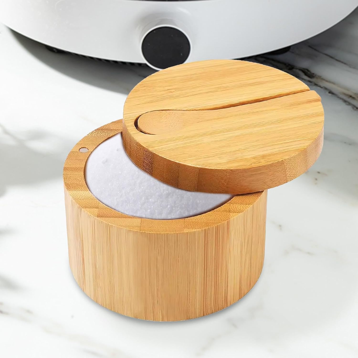 Wood Salt Cellar - Swivel Lid Keeper, Seasoning Storage Chef Salt Box