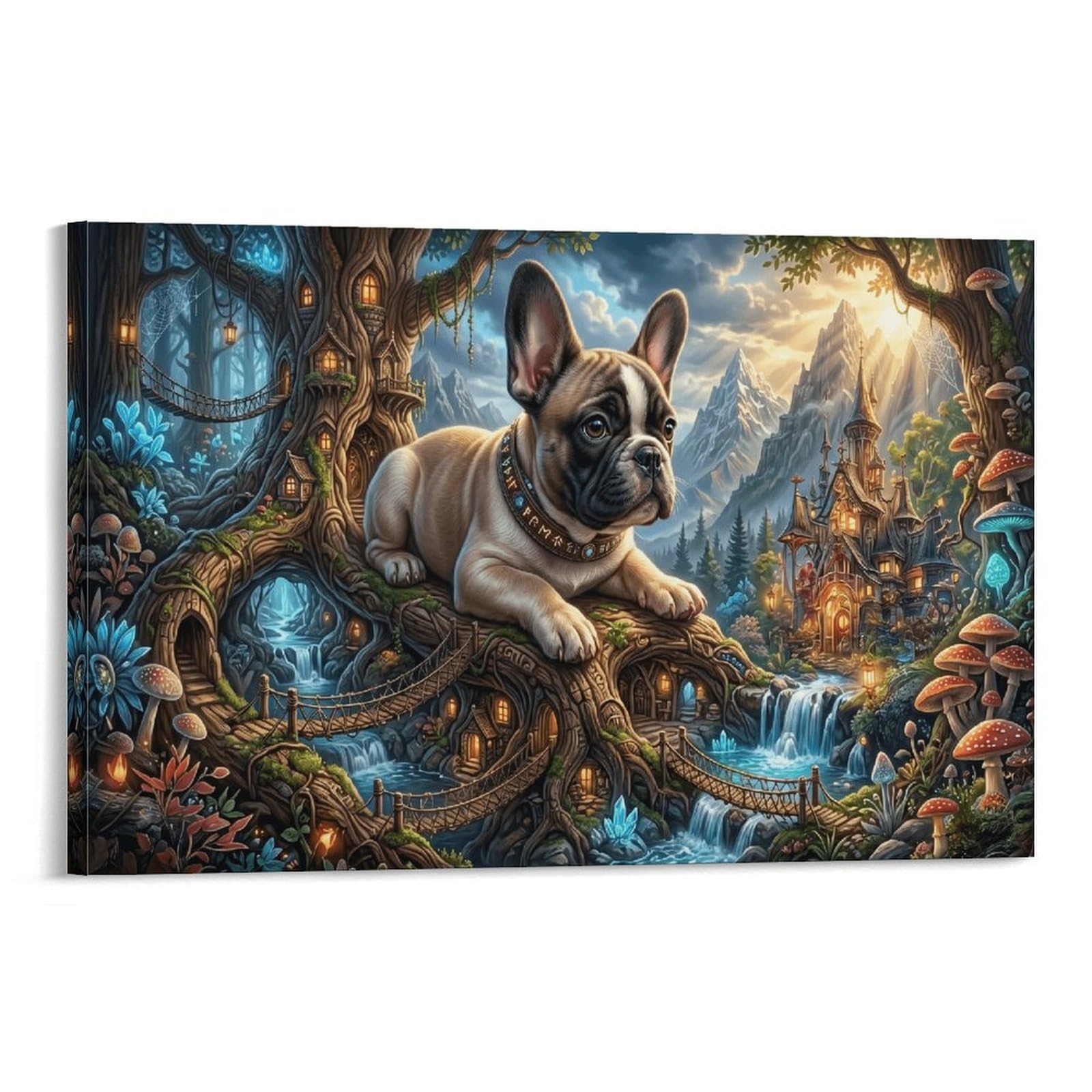 XPASHIQWC French Bulldog Wall Decor Poster Treehouse Waterfall Giclee Canvas Prints Modern Wall Art Picture Wall Hanging for Bathroom Wall Decor 08x12inch(20x30cm)