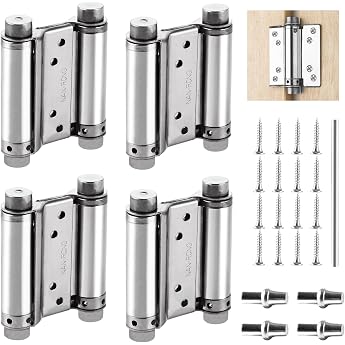 Pack of 4 Stainless Steel Swing Door Hinge 120 mm Swing Door Hinge Self-Closing 10 kg Load Capacity Spring Hinge for Swing Door Counter and Wooden Doors 3 Inches