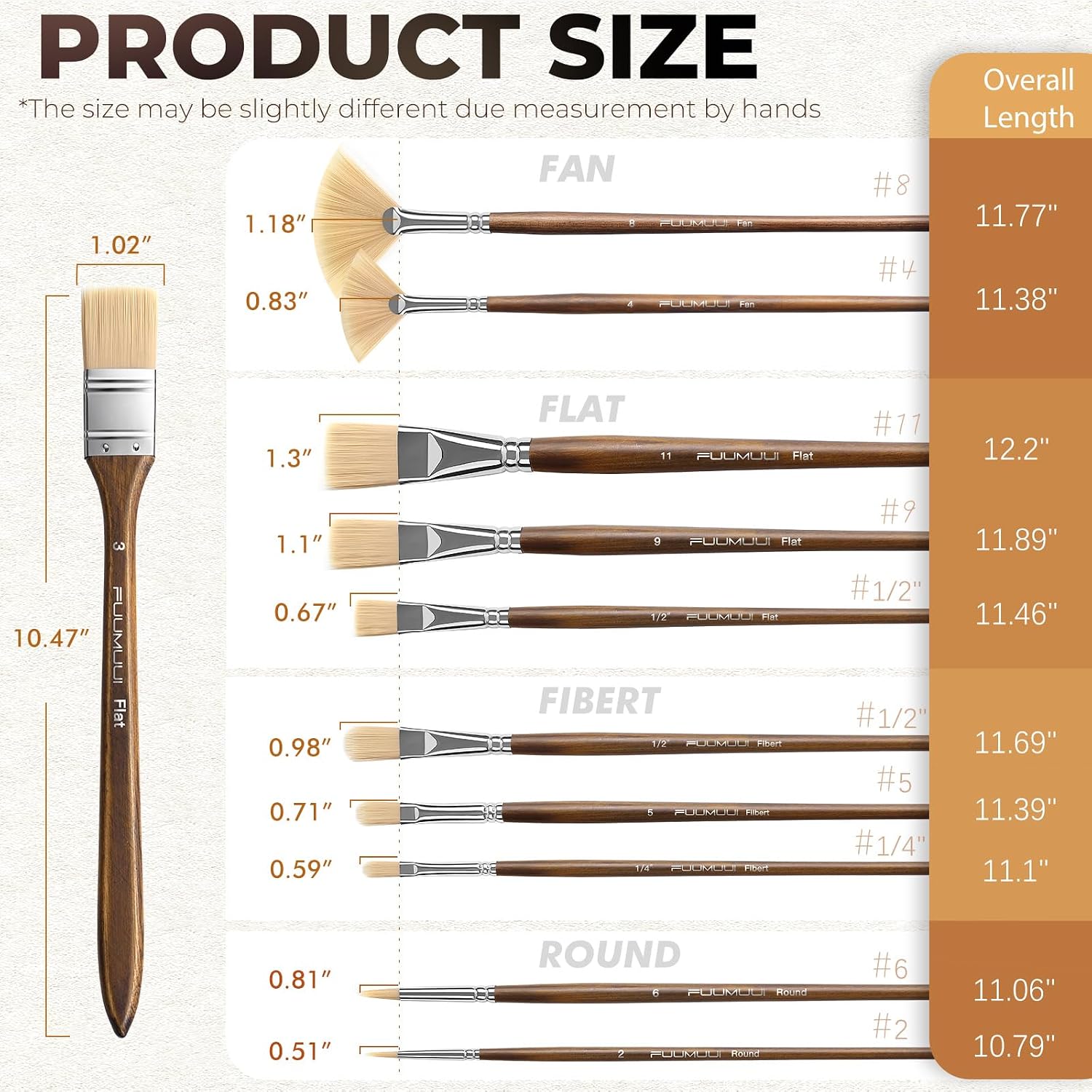 Fuumuui Oil Paint Brush Set, Synthetic Hog Hair Brushes Long Handle Hard Nylon Oil Paint Brush Professional 11 Pcs Brushes with 2Pcs Palette Knives Kit for Artists Beginners Oil Acrylic Painting