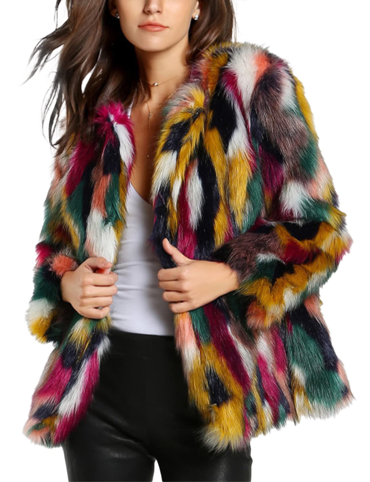 yimoon Fur Coats for Women Fur Fuzzy Faux Multicolor Fur Coat Jacket Long Sleeve Open Front Luxury Colorful Furry-picture-36