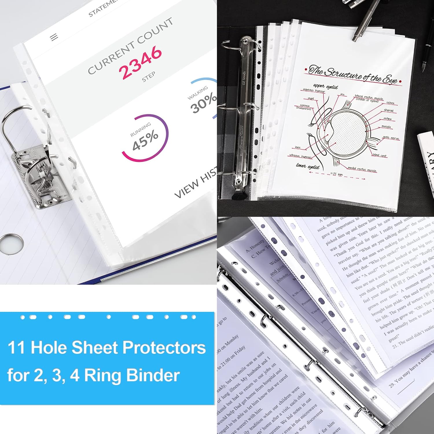 80 Pack Sheet Protectors, 8.5 x 11-inch Page Protectors, 11 Hole Sheet Protectors for 2, 3, 4 Ring Binder, Clear Page Protectors, Plastic Sleeves Heavy Duty, Photo Sleeves Letter Size : Office Products