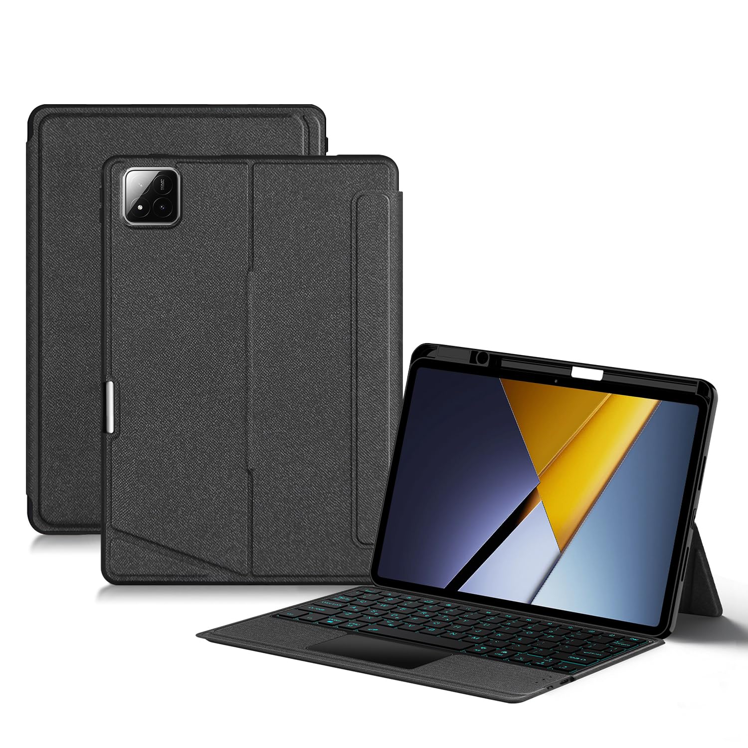 Etui na klawiaturę, kompatybilne z Xiaomi Poco Pad X1 28.4 cm (2025), podświetlane, odłączane, bezprzewodowe, Bluetooth, pokrowiec ze skóry PU, kompatybilne z Xiaomi Poco Pad X1 28.4 cm (kolor czarny)