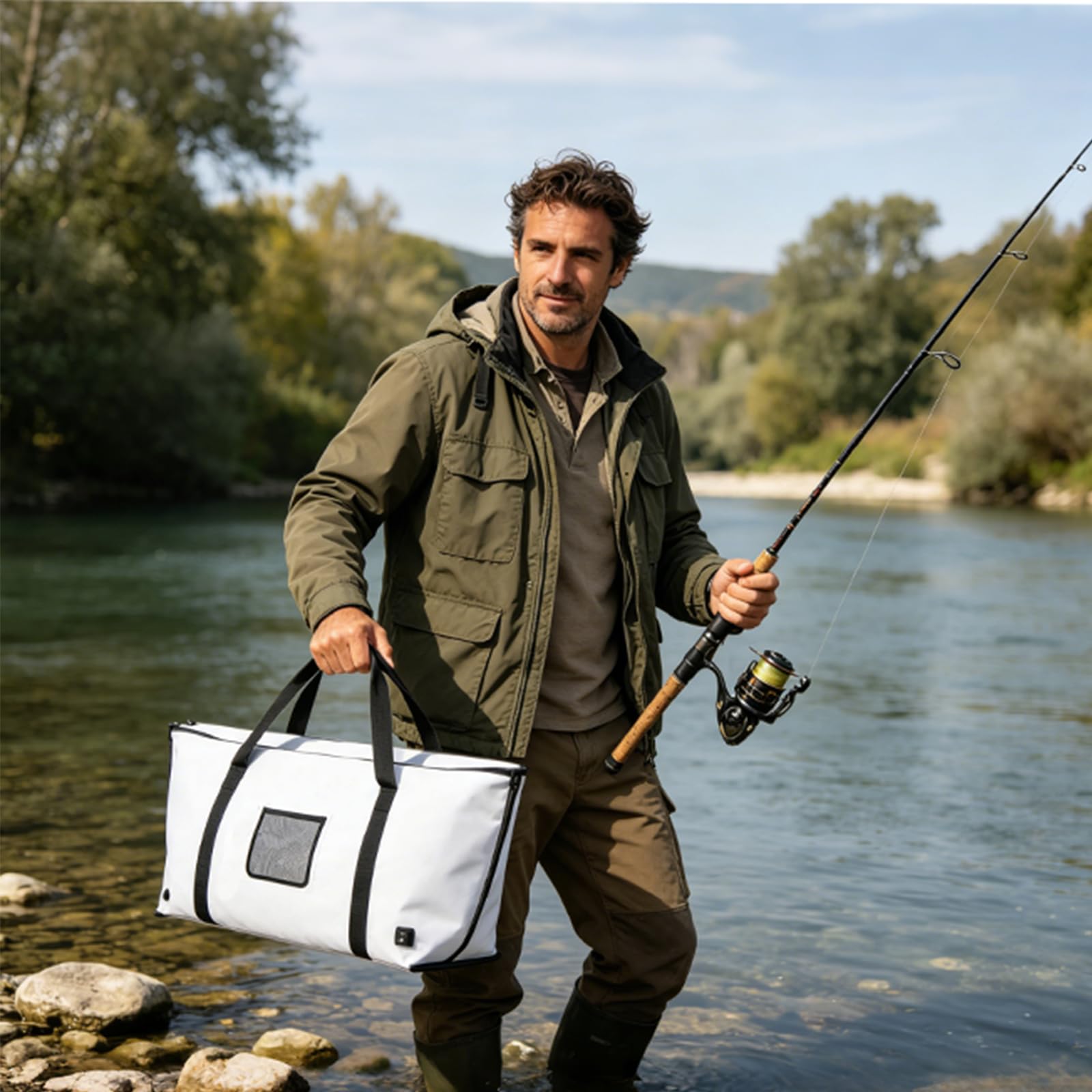Lifezeal Bolsa Nevera Portátil 60/80L Térmica Impermeable (96 x 50 cm) | Bolsa de Pesca Plegable con Tapón de Drenaje, Aislamiento para Comida y Bebidas, Grande para Camping y Picnic