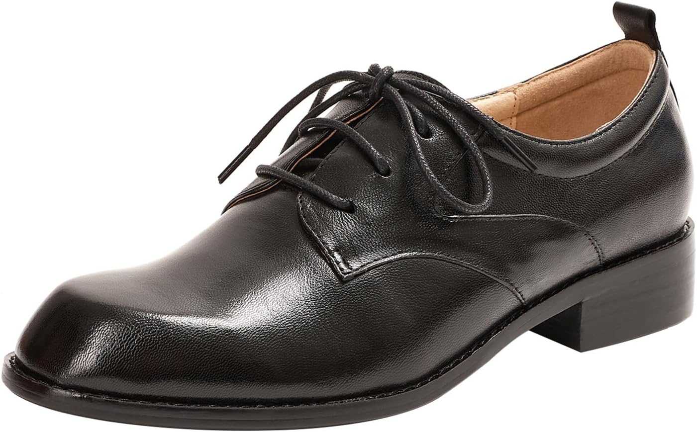Mona flying Women's Handmade Two Tone Dress Oxfords Saddle Derby Comfy Lace up Leather Shoes for Ladies