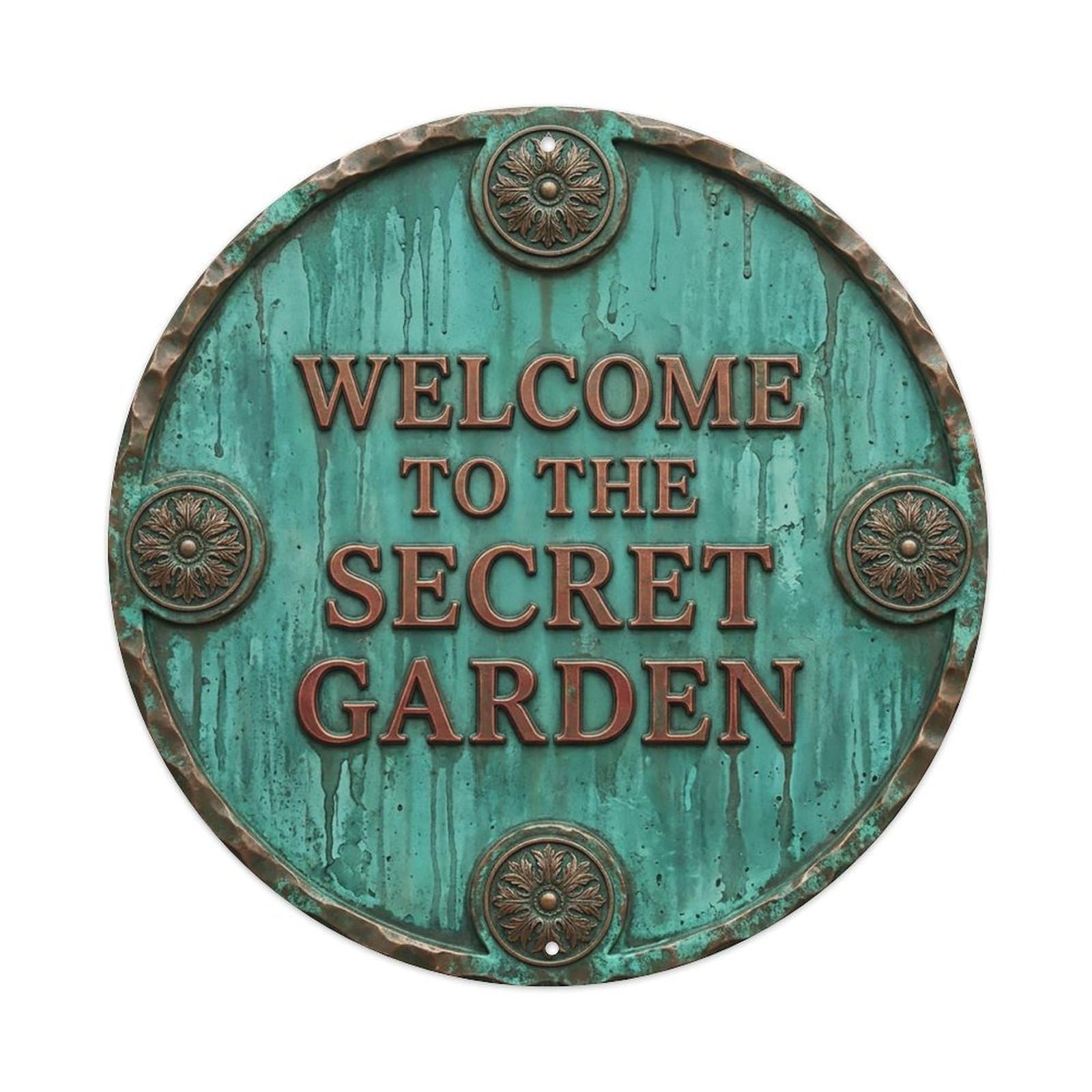Vintage Welcome Secret Garden Ornate Forged Metal Tin Sign