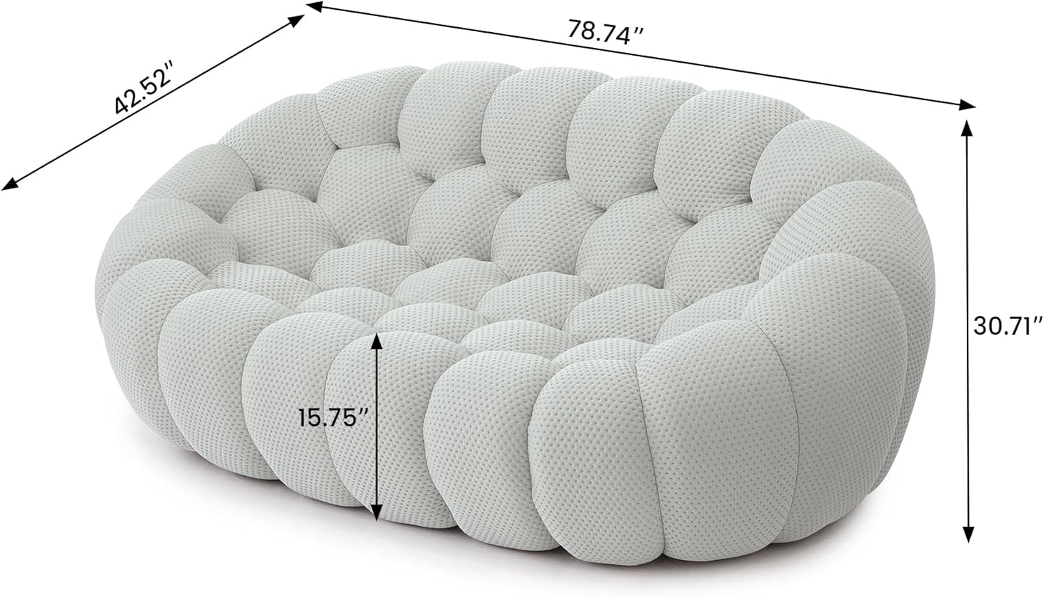 Bubble Sofa Couch,79.53'' Modern Curved Sofas for Living Room, 2 Seater LoveSofa Lazy Floor Sofa, Large Bean Bag Chair,Deep Seat Floor Sofas Chair Lounge for Office, Apartment,Light Gray 79.53"D Light Grey