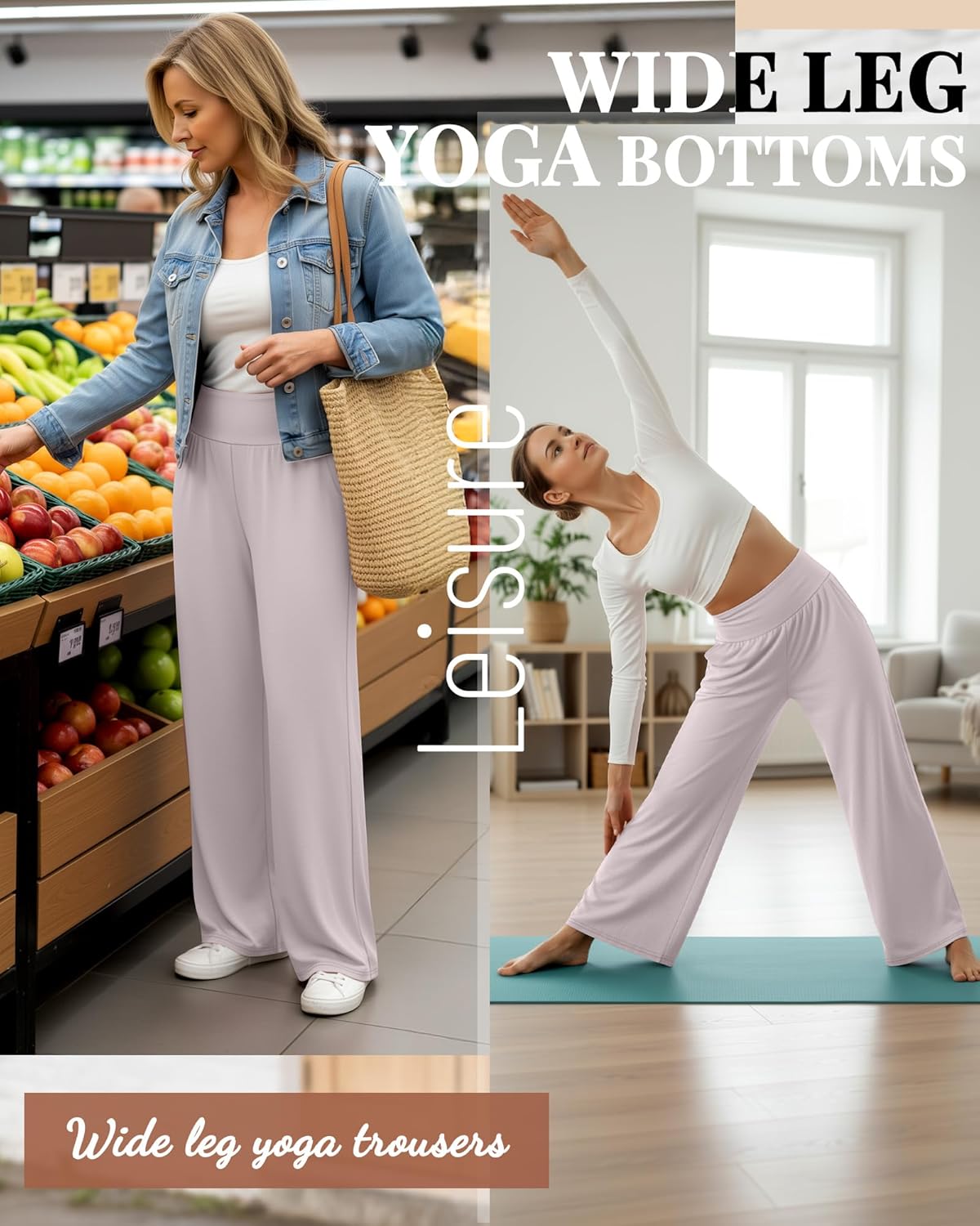 Neer 3 Pack Women's Wide Leg Yoga Pants, Comfy Lounge Pants with Pockets Ladies' Stretch Sweatpants Elastic Waist Joggers - Image 4