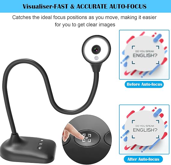 Visualiser for Teaching, USB Document Camera, PC Viewers for Classroom with LED Light, Auto Focus, Image Invert, Fold, for Mac OS, Windows, Chromebook, for Distance Learning, Draw Online