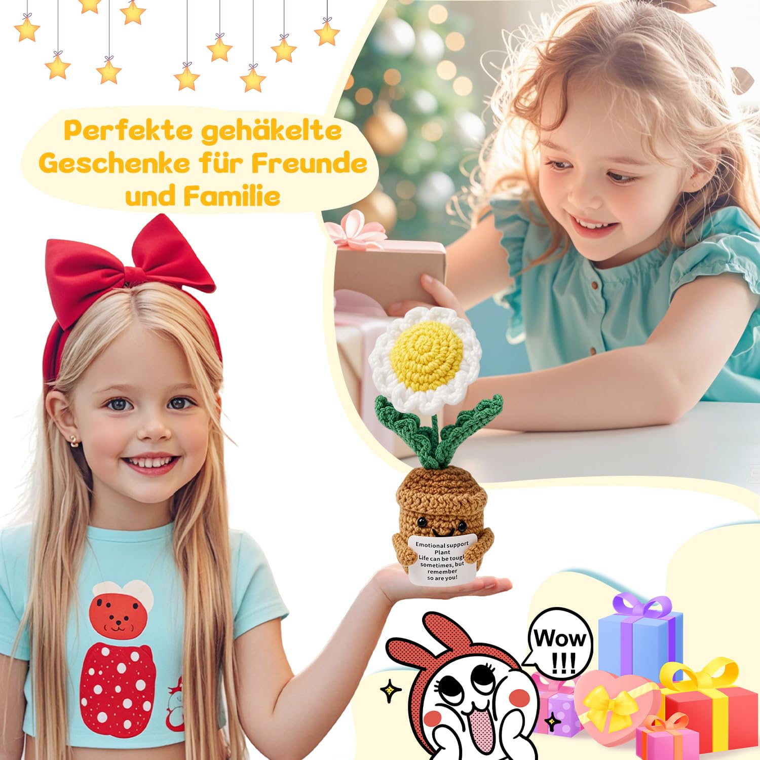 MLZTINGR Fiori fatti a mano all'uncinetto, pianta in vaso di fiori, margherite e girasoli, pianta artificiale come regalo per donne, famiglia, amici, regalo di addio, decorazione per ufficio e auto