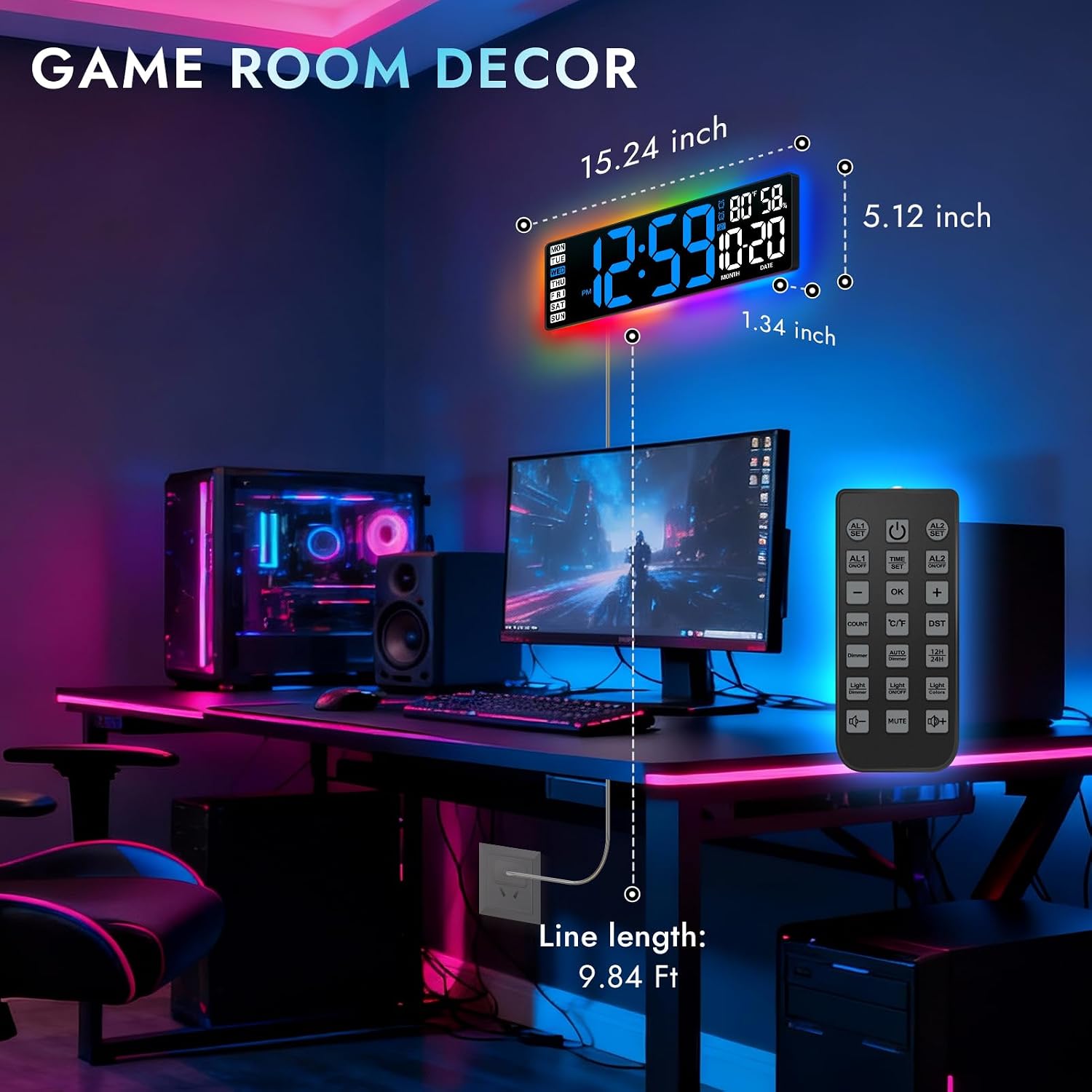 16.5" Large Digital Wall Clock with Blue LED Display & Backlight, Remote image 3