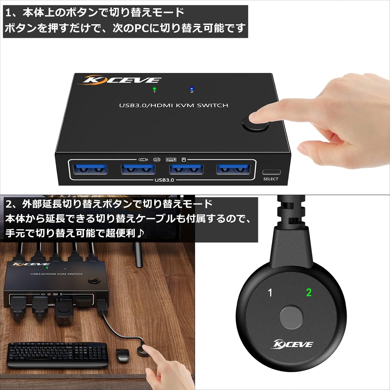 KVM Switch with button and remote switching methods
