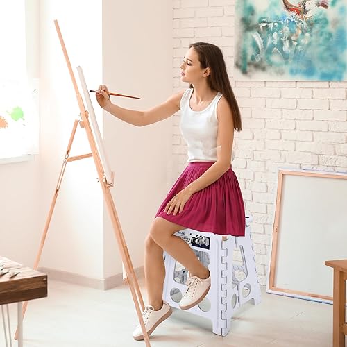 Miniatura 94 de Delxo Taburete plegable de 9 pulgadas, taburetes negros plegables para niños, taburete plegable portátil con asa, taburete plegable para cocina