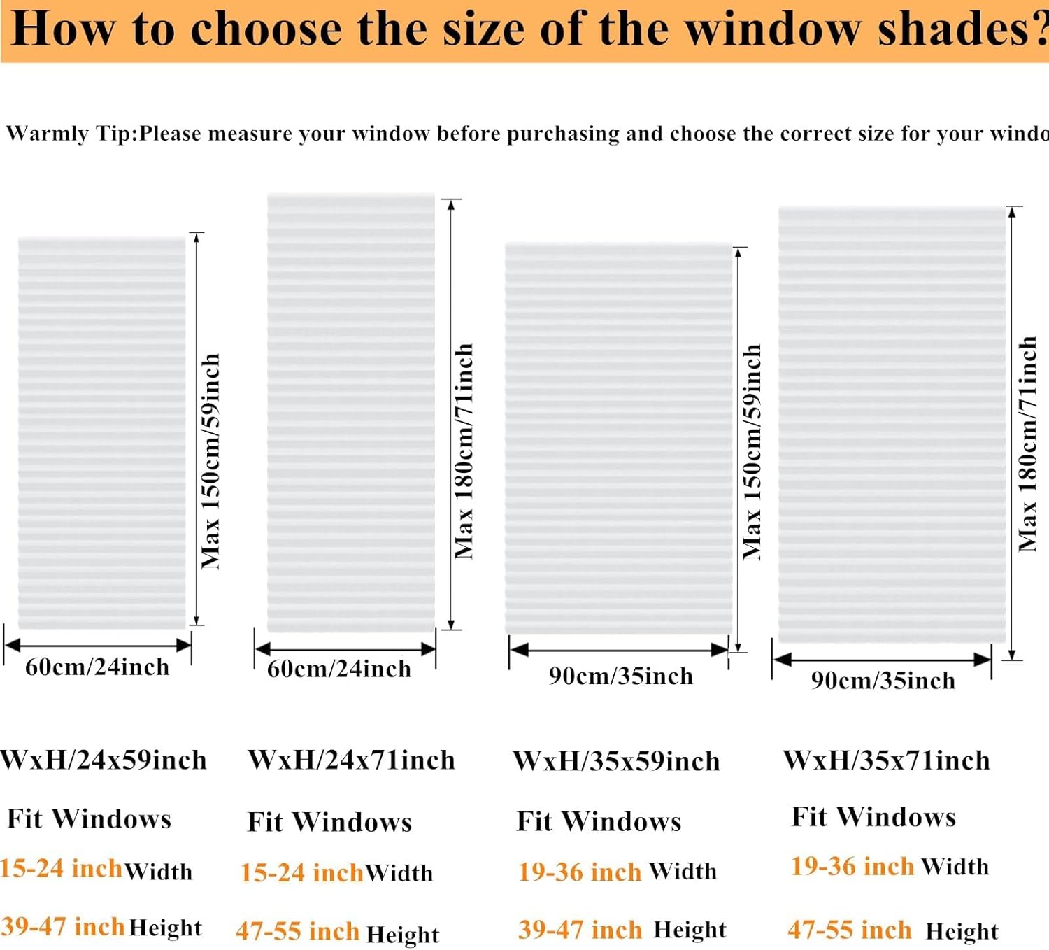 Temporary Window Blinds - Cordless No Drill Stick On Self Adhesive Clip on Paper Blinds for Windows Door - White, 35 x 59 Inch (Fits Windows 19-36 Inch)