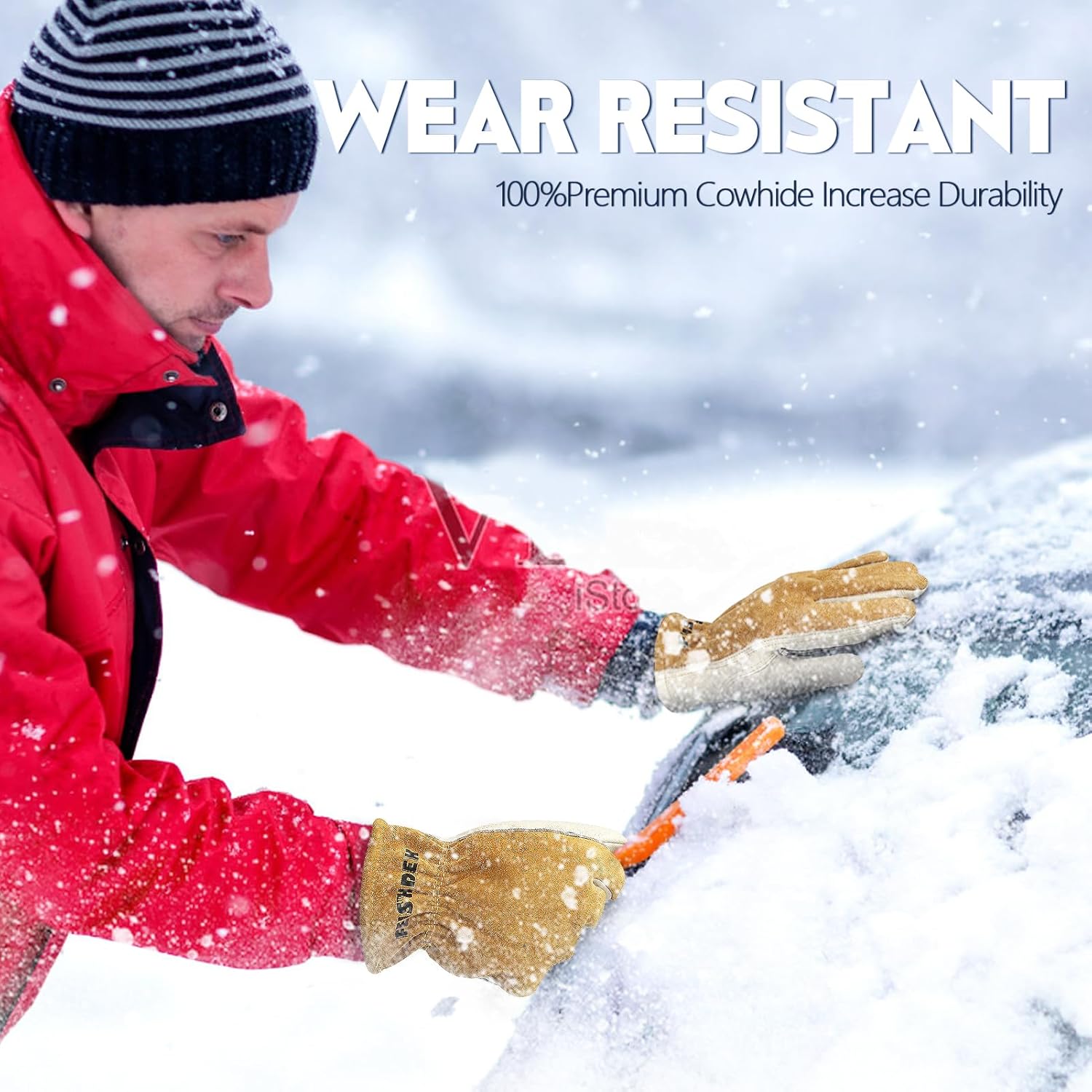 Mens Winter Work Gloves Insulated Waterproof Leather, Thinsulate Thermal Lining with Anti-Slip Palm for Cold Weather - Image 8