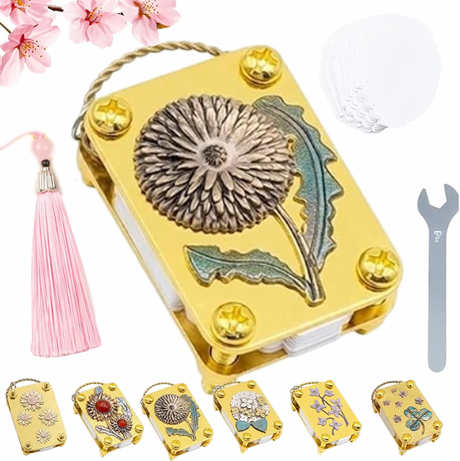 Yedvog Mini Flower Press Keychain, with Full Micro Flower Press Kit, Handcrafted Gold Metal Miniature Flower Preserving Tool, with Secure Straps for Hikes, DIY Crafts Gift for Plant Lovers (3pcs D)