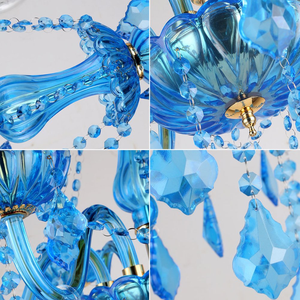 Aiwen Sala da Pranzo Lampada da Soffitto Lampadario a Candela Di Cristallo Blu Vetro Plafoniera Camera da Letto Luce Pendente Soggiorno Lampada 6 Luci