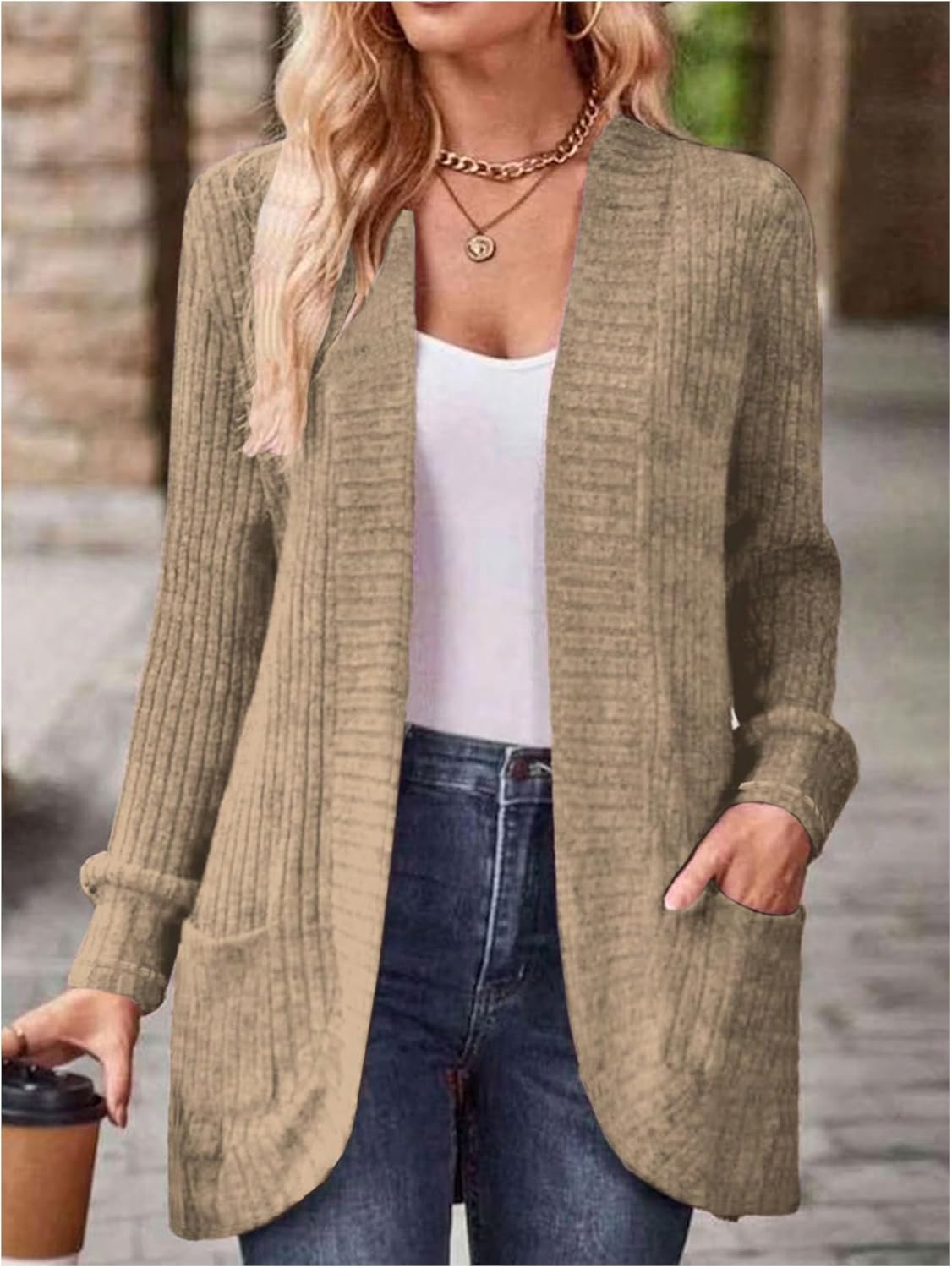 SHENHE Women's Lightweight Open Front Soft Cardigan with Pockets Casual Comfy Sweater Jacket - Image 5
