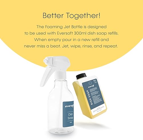 Miniatura 3 de EZbrnd Eversoft Foaming Power Jet - Botella gatillo de jabón en aerosol + paquete de 4 jabón de espuma para platos, aroma Yuzu