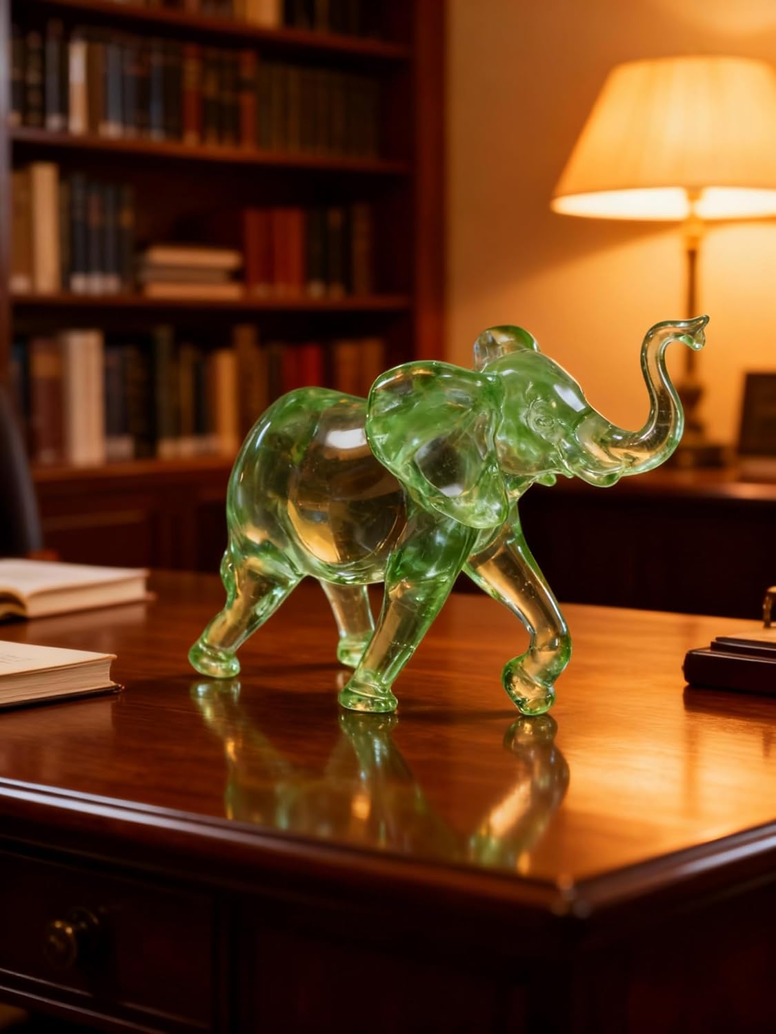 Green Elephant Figurine Gifts for Elephant Lovers, Animal Statue Decor, Art Decoration for Home Table Centerpiece Lucky Elephant Statue Feng Shui Decor New Year Lucky Gift