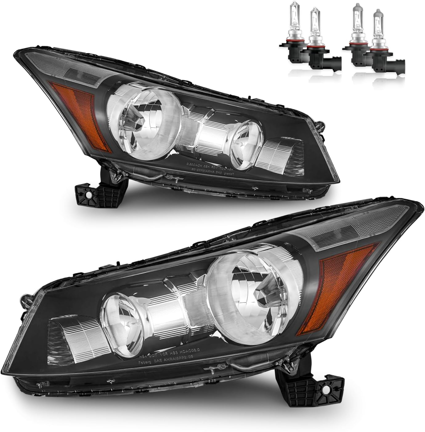 Headlights W/Bulbs for 2008-2012 Honda Accord 4Dr Headlamp Replacement Driver & Passenger Side, NOT fit coupe models or Crosstour models