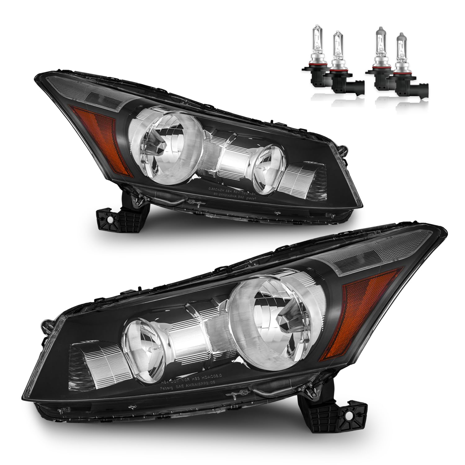 headlights w/bulbs for 2008-2012 honda accord 4dr headlamp replacement driver & passenger side, not fit coupe models or crosstour models