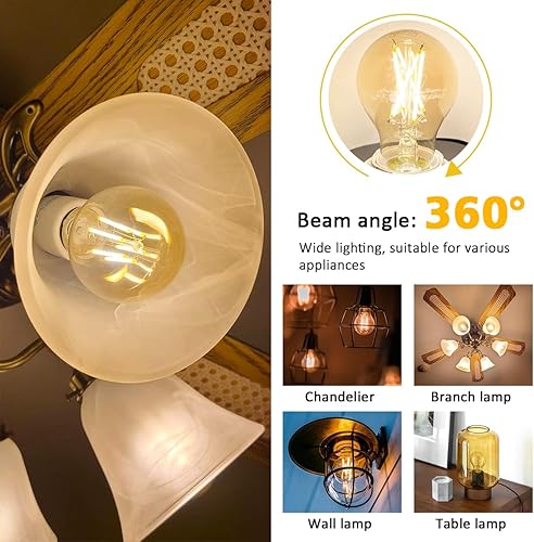 Miniatura 5 de Bombillas Edison A19 vintage regulables, bombillas de filamento LED Edison Classic con base E26, 8 W equivalentes a 70 W, 800 lúmenes, bombillas de