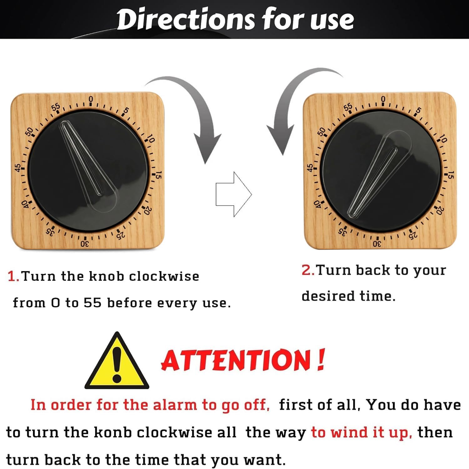 Kitchen Timer for Cooking - Bamboo Chef Cooking Timer Clock with Loud Alarm - 100% Mechanical Desk Timer - No Batteries Required - Magnetic Backing, Exquisite Stainless Steel Body - Countdown Reminder