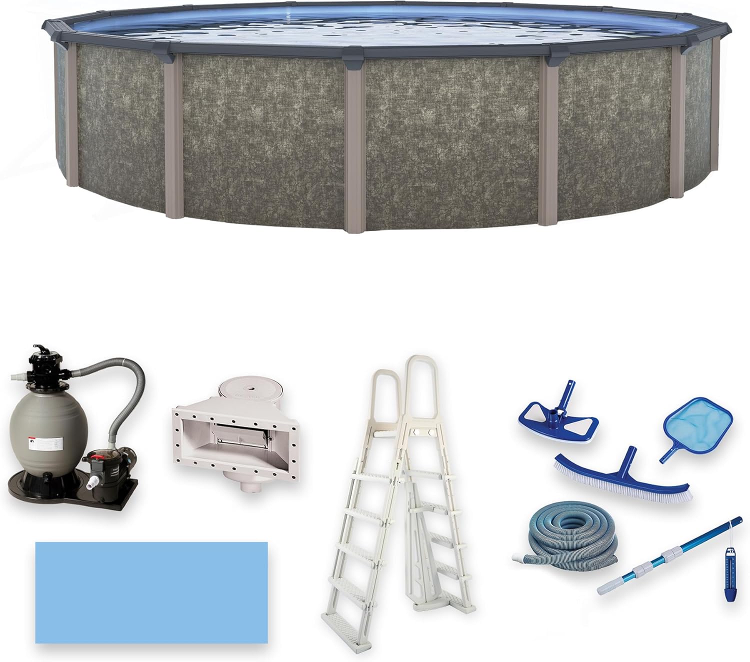 Riviera 18-ft Round 54-in Deep 8-in Top Rail Metal Wall Swimming Pool Package