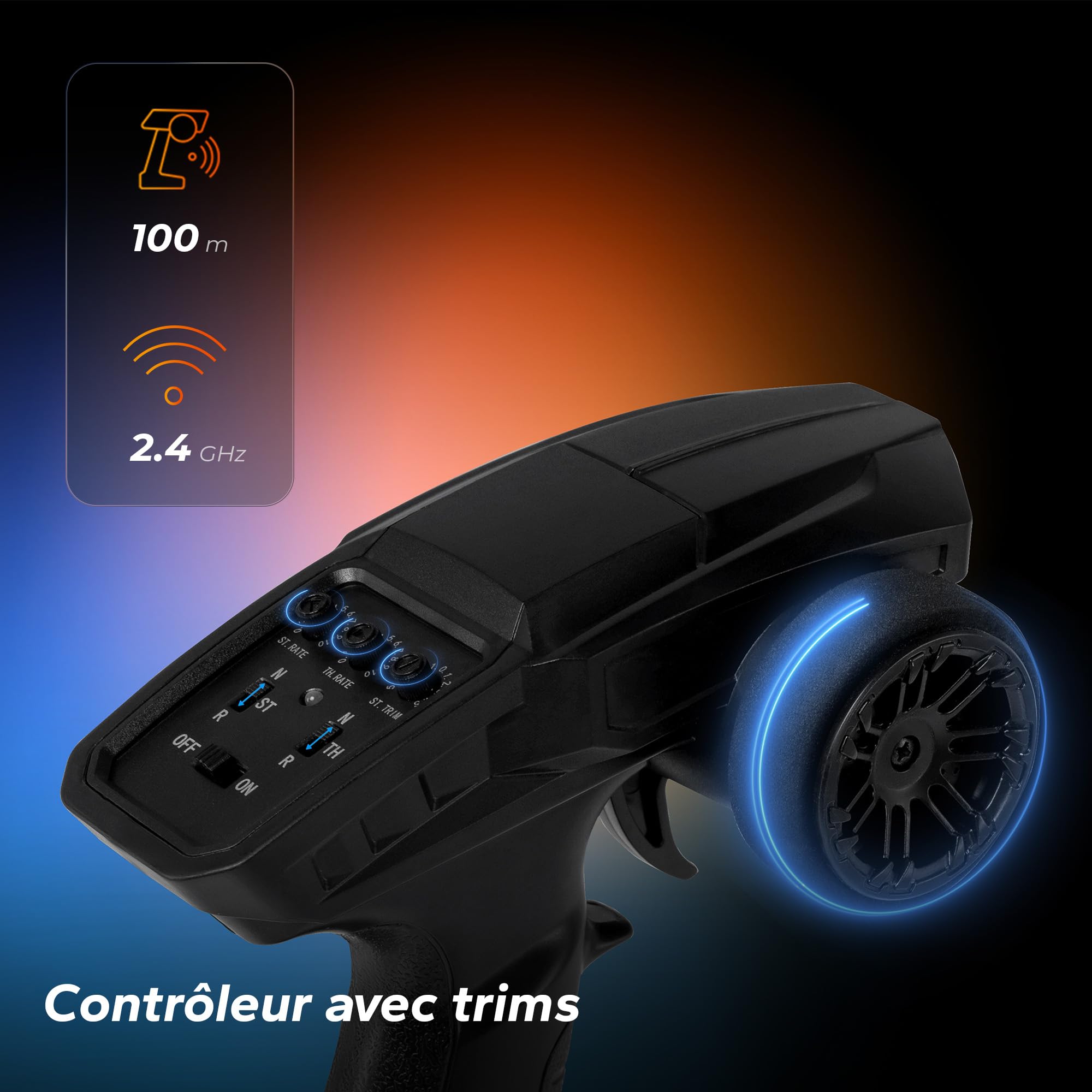 Overmax X-Pace Voiture télécommandée RC Car Vitesse de 45 kmh 4x4 motrices portée de 100 mètres Suspension à Ressort indépendante éclairage LED Grande Taille, Noir-Jaune